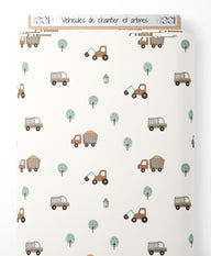 Tissu - Véhicules de chantier et arbres