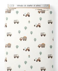 Tissu - Véhicules de chantier et arbres