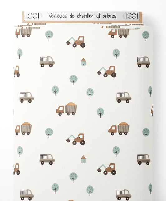Tissu - Véhicules de chantier et arbres