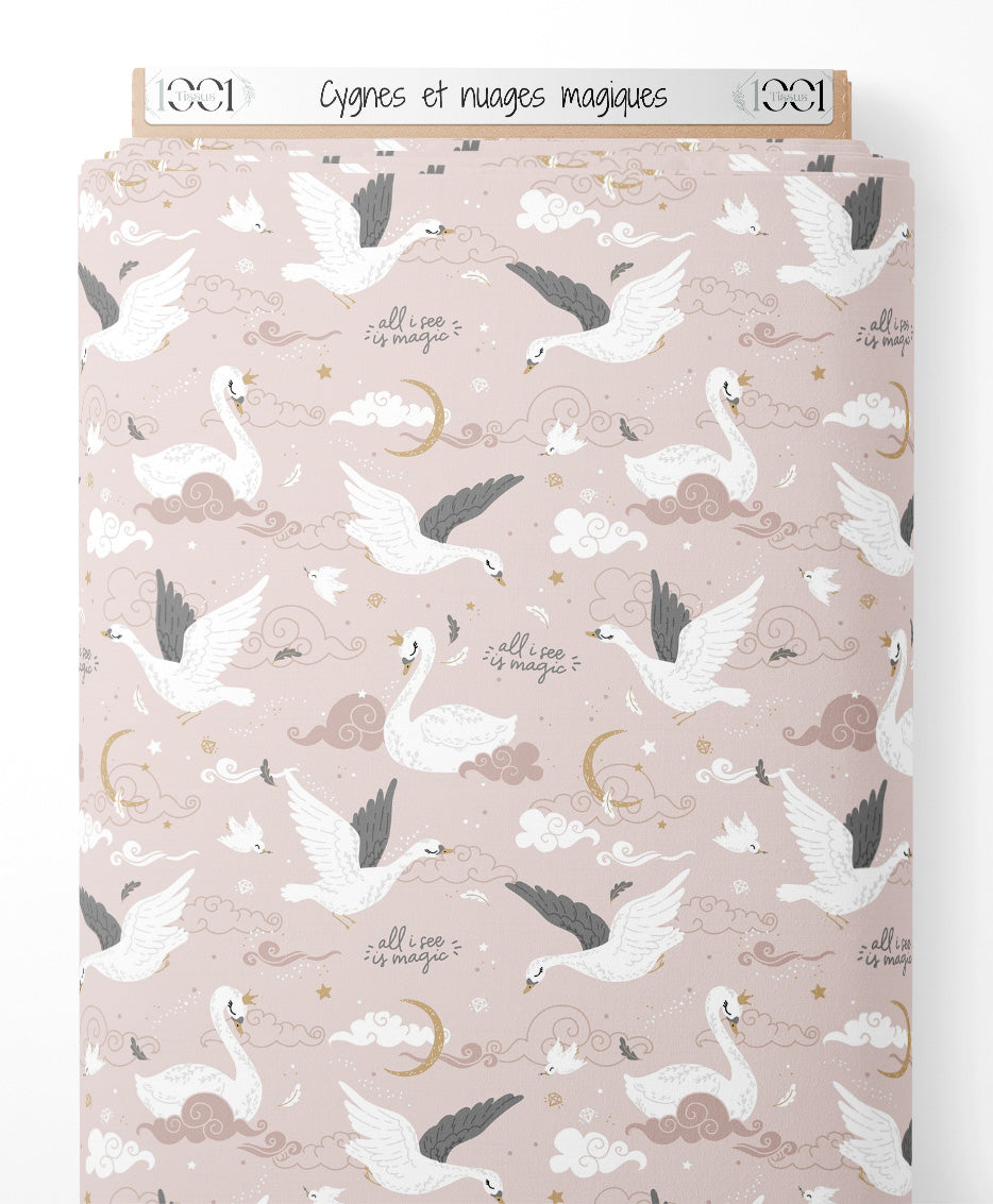 Tissu - Cygnes et nuages magiques