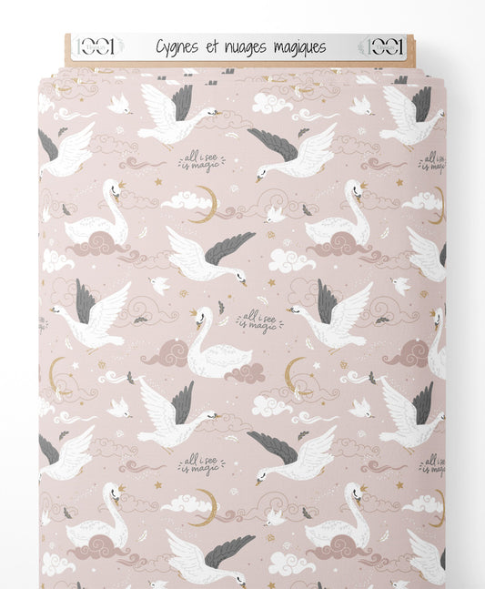 Tissu - Cygnes et nuages magiques