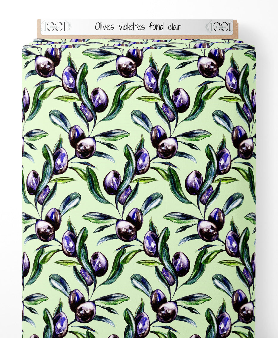 Tissu - Olives violettes sur fond clair