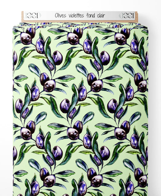 Tissu - Olives violettes sur fond clair