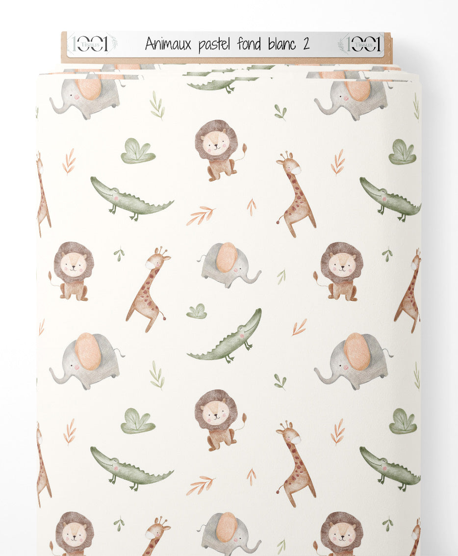 Tissu - Animaux pastel sur fond blanc 2