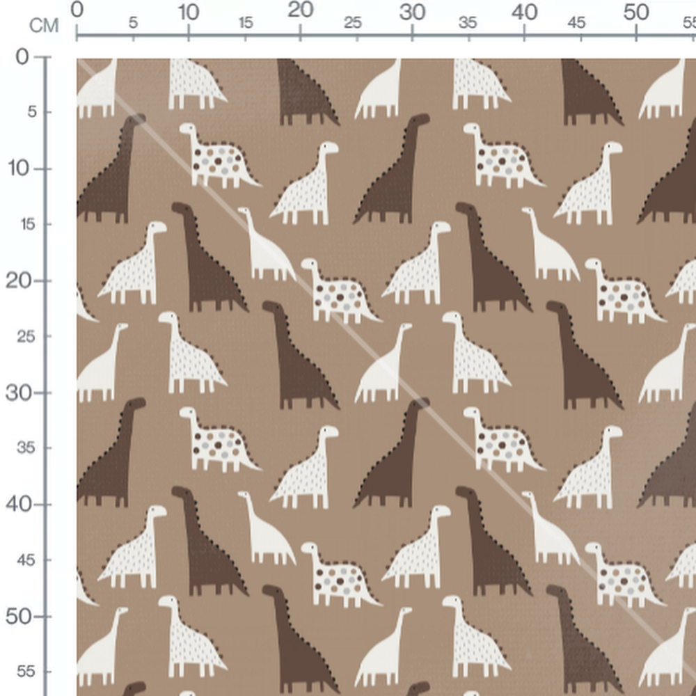 Tissu - Dinosaures marron et blanc