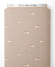 Tissu - Faons et lapins sur beige