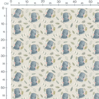 Tissu - Hippopotames et feuillages verts