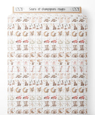 Tissu - Souris et champignons rouges