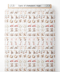 Tissu - Souris et champignons rouges