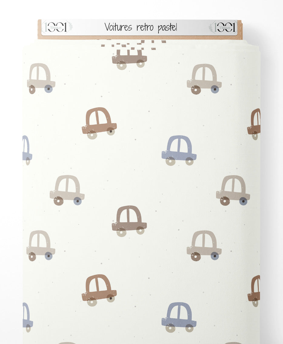 Tissu - Voitures rétro pastel