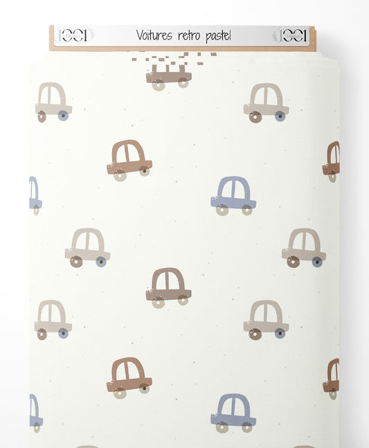 Tissu - Voitures rétro pastel