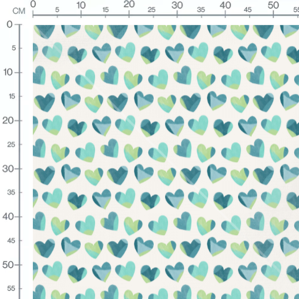 Tissu - Cœurs aquarelle sur blanc