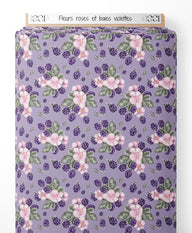 Tissu - Fleurs roses et baies violettes