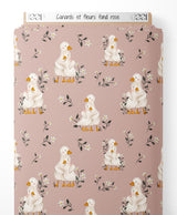 Tissu - Canards et fleurs sur fond rose