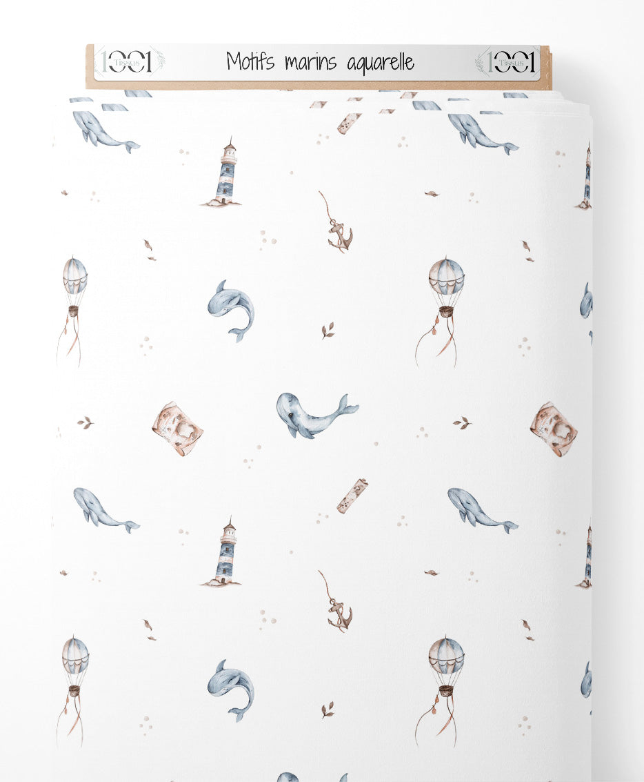 Tissu - Motifs marins aquarelle