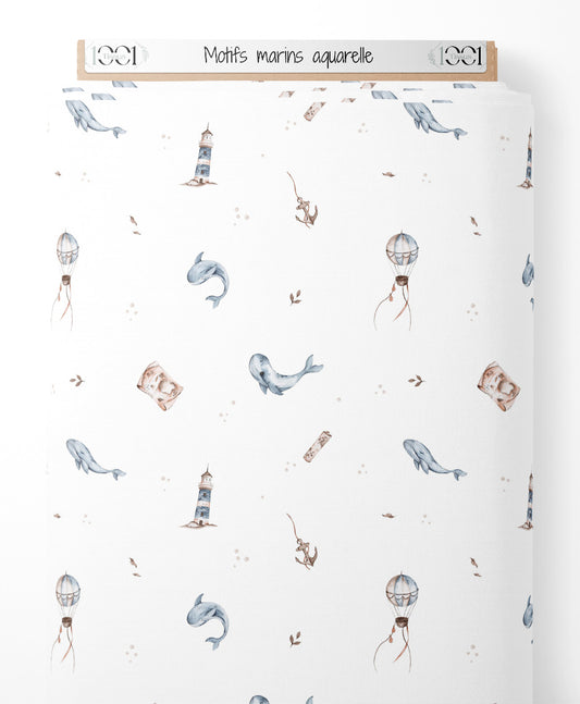 Tissu - Motifs marins aquarelle