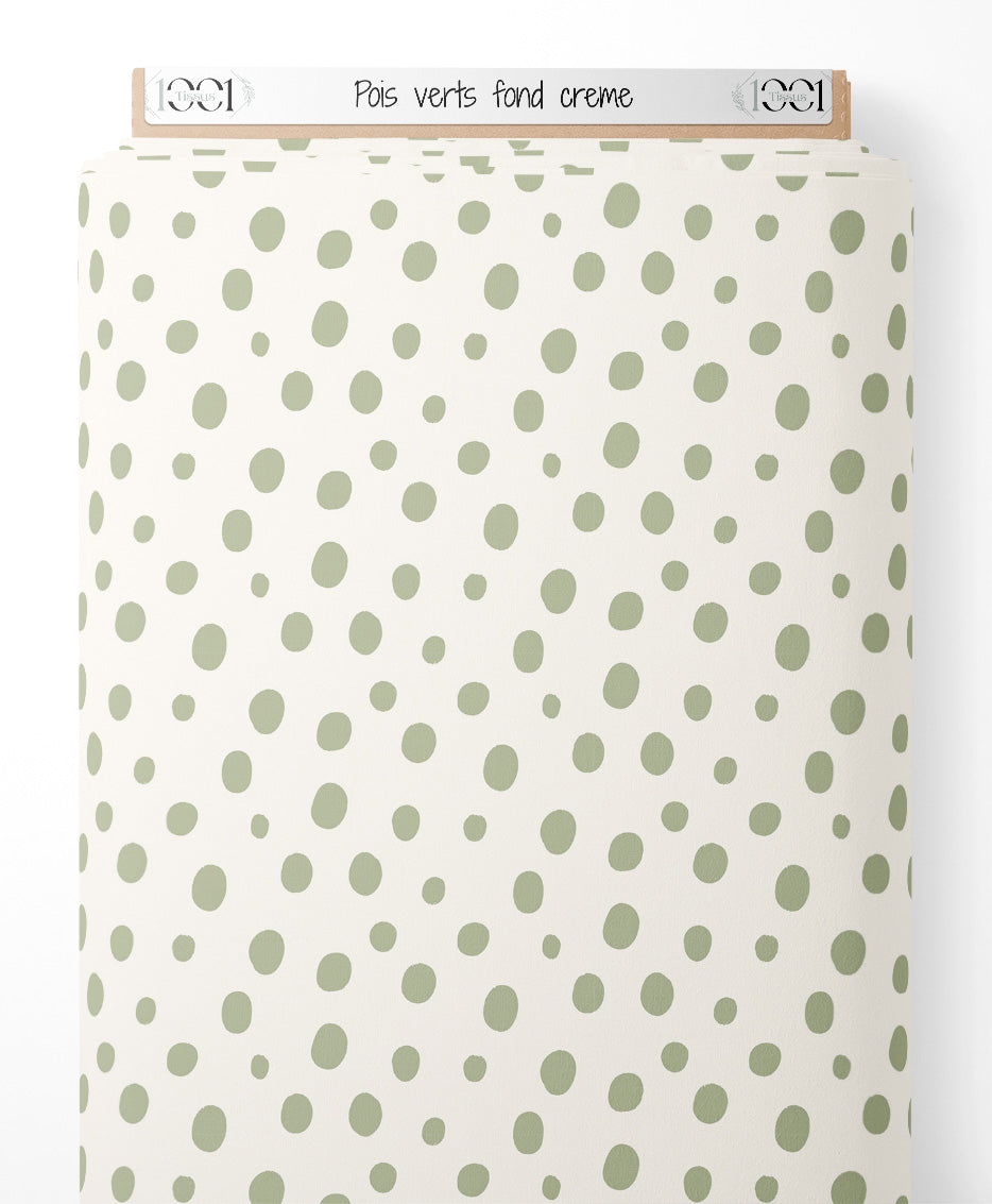 Tissu - Pois verts sur fond crème