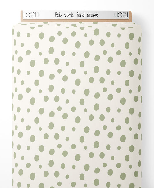 Tissu - Pois verts sur fond crème