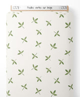 Tissu - Feuilles vertes sur beige