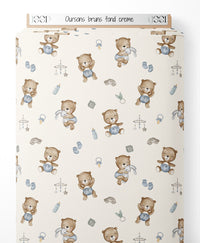 Tissu - Oursons bruns sur fond crème