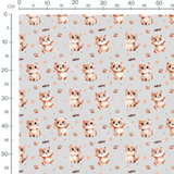 Tissu - Chats et empreintes sur gris