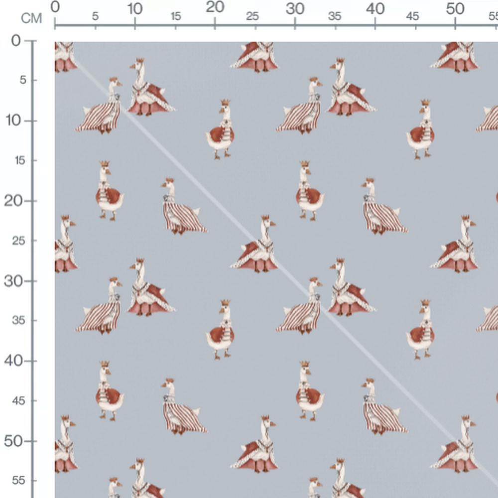 Tissu - Oies couronnées sur fond bleu