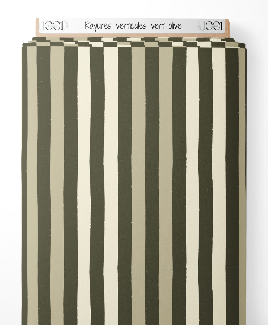 Tissu - Rayures verticales vert olive