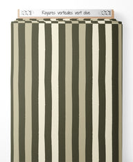 Tissu - Rayures verticales vert olive