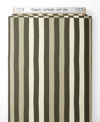Tissu - Rayures verticales vert olive