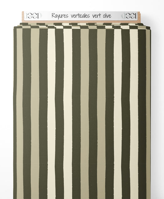 Tissu - Rayures verticales vert olive