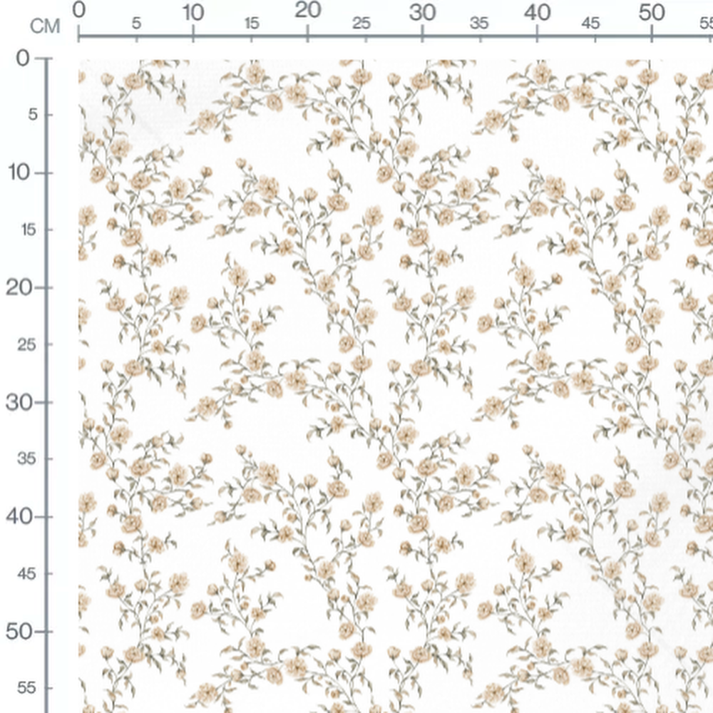 Tissu - Roses beige et feuilles vertes