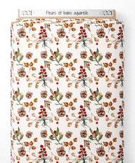Tissu - Fleurs et baies aquarelle