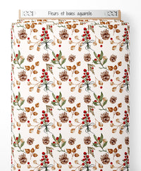 Tissu - Fleurs et baies aquarelle