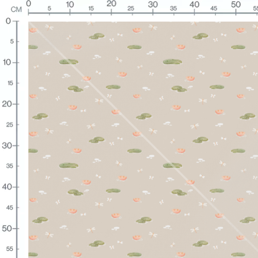 Tissu - Nénuphars et fleurs roses beige