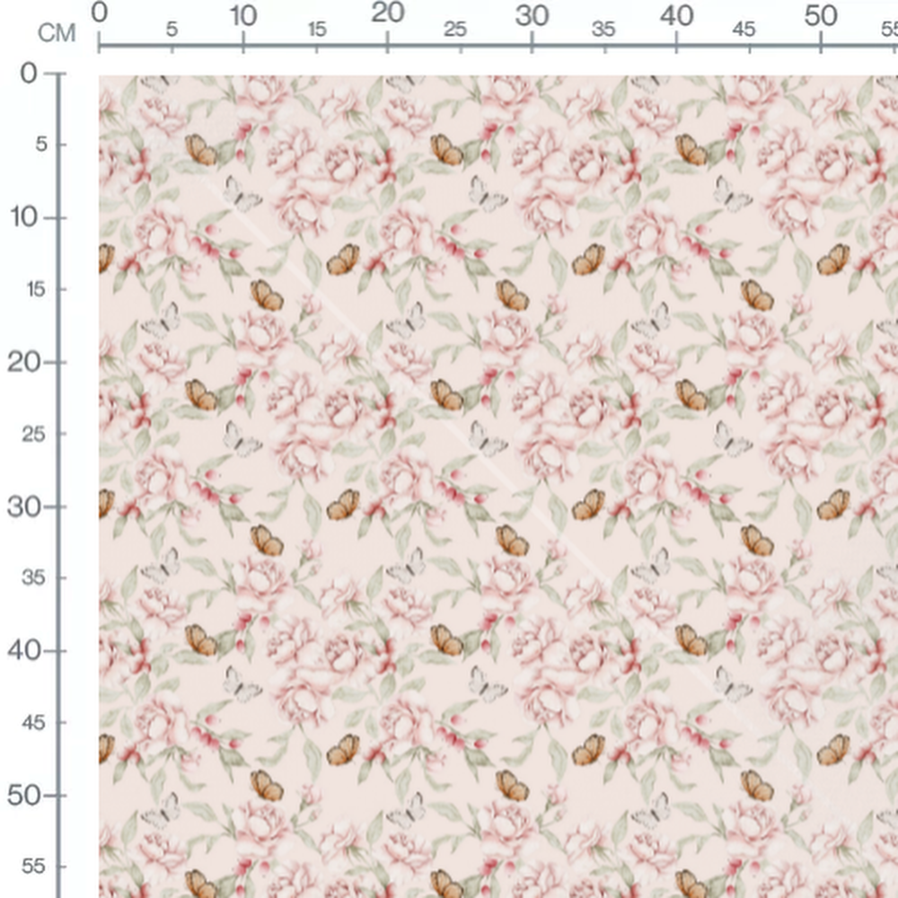 Tissu - Pivoines et papillons délicats
