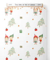 Tissu - lutins de Noel et cadeaux