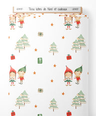 Tissu - lutins de Noel et cadeaux