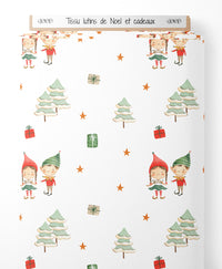Tissu - lutins de Noel et cadeaux