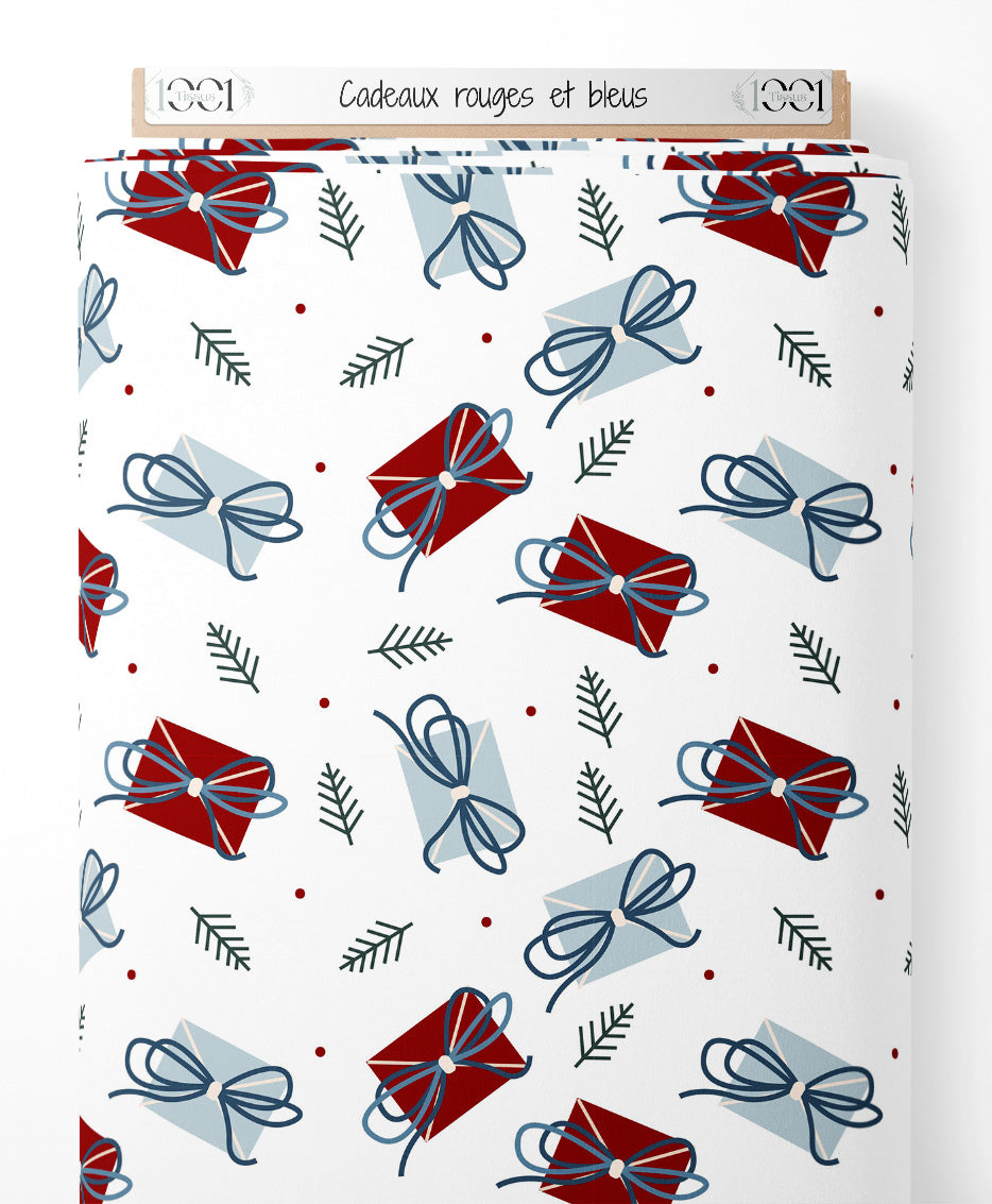Tissu - Cadeaux rouges et bleus