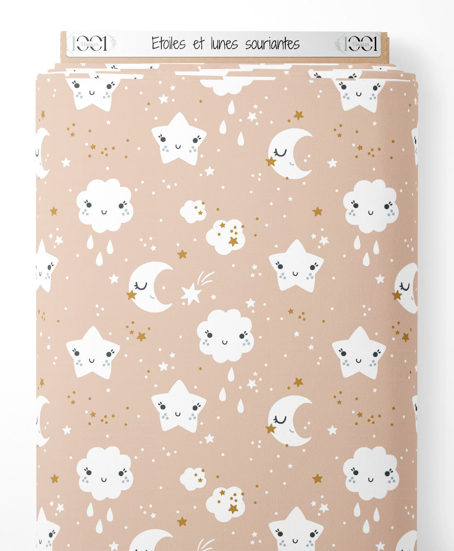 Tissu - Étoiles et lunes souriantes