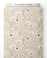 Tissu - Fleurs champêtres sur fond beige