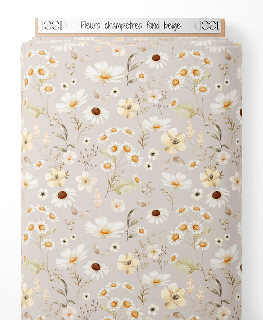 Tissu - Fleurs champêtres sur fond beige