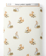 Tissu - Animaux jardiniers aquarelle