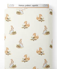 Tissu - Animaux jardiniers aquarelle