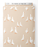 Tissu - Oies blanches sur beige clair