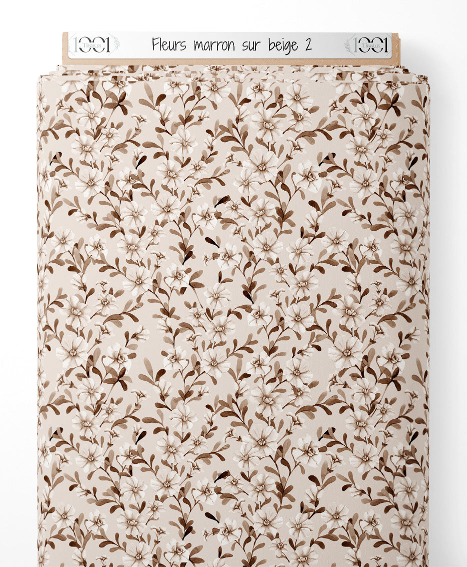 Tissu - Fleurs marron sur beige 2
