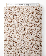 Tissu - Fleurs marron sur beige 2