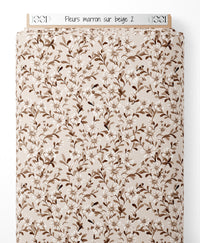 Tissu - Fleurs marron sur beige 2