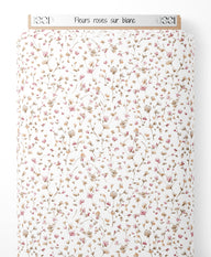 Tissu - Fleurs roses sur blanc