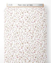 Tissu - Fleurs roses sur blanc